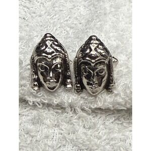 Vintage Buddha Cuff Links‎ Silver Tone Asian Retro